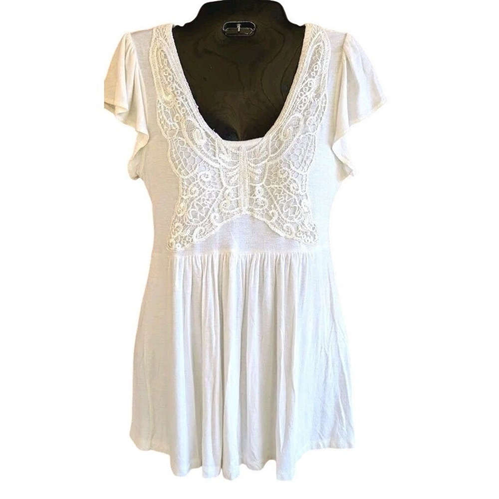 Vintage Womens S Top Y2K Tunic Butterfly Lace Fairy Dainty Flowing Fairy Boho